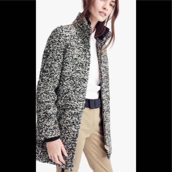 J Crew Lodge Coat, black/ ivory  boucle, Italian wool blend, size 0 P - Picture 1 of 14